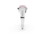 Platinum Fancy Pink Asscher Cut Diamond Halo Ring with Split Shank and Bezel Accents and Prong Setting_14