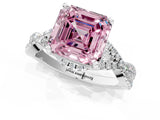 Platinum Fancy Pink Asscher Cut Diamond  Halo Twist Band Solitaire Prong Setting Ring_13