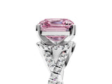 Platinum Fancy Pink Asscher Cut Diamond  Halo Twist Band Solitaire Prong Setting Ring_17