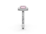 Platinum Fancy Pink Asscher Cut Diamond Milgrain Halo Engagement Ring with Round Pavé Band and Prong Setting_14