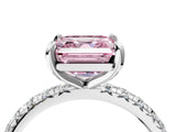 Platinum Fancy Pink Asscher Cut Diamond Pavé Solitaire Ring with Round Band and Prong Setting_4