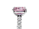 Platinum Fancy Pink Asscher Cut Diamond Pavé Solitaire Ring with Round Band and Prong Setting_5