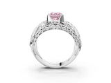 Platinum Fancy Pink Asscher Cut Diamond Pave Art Deco Split Shank Ring with Four-Prong Setting_15