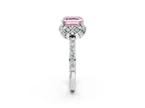 Platinum Fancy Pink Asscher Cut Diamond Scalloped Halo Engagement Ring with Round Shared Prong Band_2