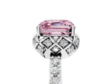 Platinum Fancy Pink Asscher Cut Diamond Scalloped Halo Engagement Ring with Round Shared Prong Band_5