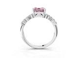 Platinum Fancy Pink Asscher Cut Diamond Scattered Round Accent Ring with Prong Setting_3