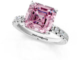 Platinum Fancy Pink Asscher Cut Diamond Solitaire Pavé Engagement Ring with Round Band and Prong Setting_1