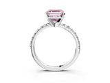 Platinum Fancy Pink Asscher Cut Diamond Solitaire Pavé Engagement Ring with Round Band and Prong Setting_3
