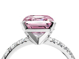 Platinum Fancy Pink Asscher Cut Diamond Solitaire Pavé Engagement Ring with Round Band and Prong Setting_4