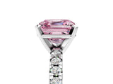 Platinum Fancy Pink Asscher Cut Diamond Solitaire Pavé Engagement Ring with Round Band and Prong Setting_5