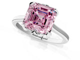 Platinum Fancy Pink Asscher Cut Diamond Solitaire Ring with Flower Prong Setting and Classic Band_13