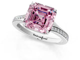 Platinum Fancy Pink Asscher Cut Diamond Solitaire Ring with Pavé Band and Prong Setting_13