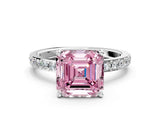Platinum Fancy Pink Asscher  Cut Diamond Solitaire with Pave Band and Four-Prong Setting 1