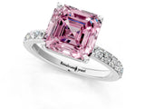 Platinum Fancy Pink Asscher  Cut Diamond Solitaire with Pave Band and Four-Prong Setting 2