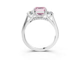 Platinum Fancy Pink Asscher Cut Diamond Three-Stone Engagement Ring with Prong Setting and Pavé Band_15