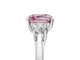 Platinum Fancy Pink Asscher Cut Diamond Three-Stone Engagement Ring with Prong Setting and Pavé Band_17