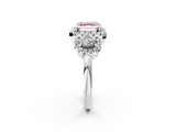 Platinum Fancy Pink Asscher Cut Diamond Three-Stone Halo Ring with Prong Setting and Pavé Accents_14
