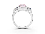 Platinum Fancy Pink Asscher Cut Diamond Three-Stone Halo Ring with Prong Setting and Pavé Accents_15