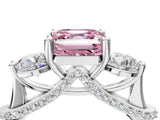 Platinum Fancy Pink Asscher Cut Diamond Three-Stone Ring with Prong Setting and Pavé Band_10