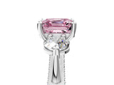 Platinum Fancy Pink Asscher Cut Diamond Three-Stone Ring with Prong Setting and Pavé Band_11