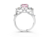 Platinum Fancy Pink Asscher Cut Diamond Three-Stone Ring with Prong Setting and Pavé Band_9