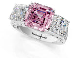 Platinum Fancy Pink Asscher Cut Diamond Three-Stone Ring with Prong Setting and Textured Band_49