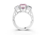 Platinum Fancy Pink Asscher Cut Diamond Three-Stone Ring with Prong Setting and Textured Band_51
