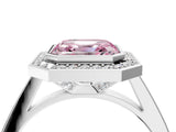 Platinum Fancy Pink Asscher Cut Halo Bezel Diamond Pave Band Ring_10