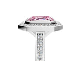 Platinum Fancy Pink Asscher Cut Halo Bezel Diamond Pave Band Ring_11