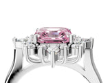 Platinum Fancy Pink Asscher Cut Halo Diamond Cluster Ring with Marquise and Round Stones on a White Gold Band with Prong Setting_4
