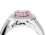 Platinum Fancy Pink Asscher Cut Halo Diamond Ring with Beaded Split Shank and Four-Prong Setting_10