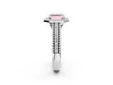 Platinum Fancy Pink Asscher Cut Halo Diamond Ring with Beaded Split Shank and Four-Prong Setting_8
