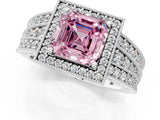 Platinum Fancy Pink Asscher Cut Halo Diamond Split Shank Ring with Prong Setting_7