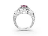 Platinum Fancy Pink Asscher Cut Halo Milgrain Diamond Engagement Ring with Leaf Band and Four-Prong Setting_15