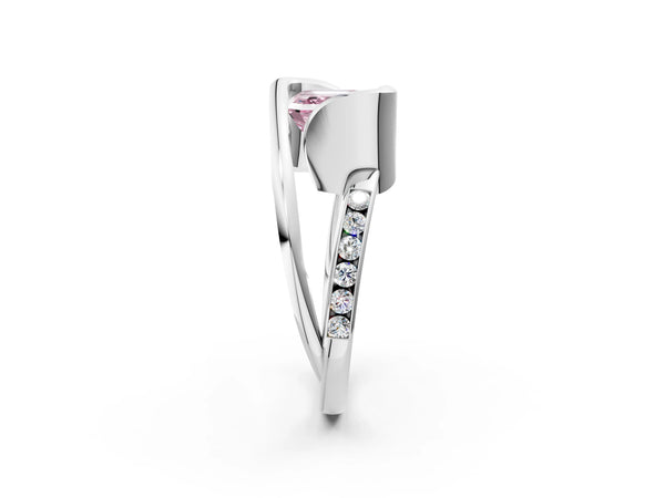 Platinum Fancy Pink Asscher Cut Solitaire Tension-Set Diamond Split Shank Ring