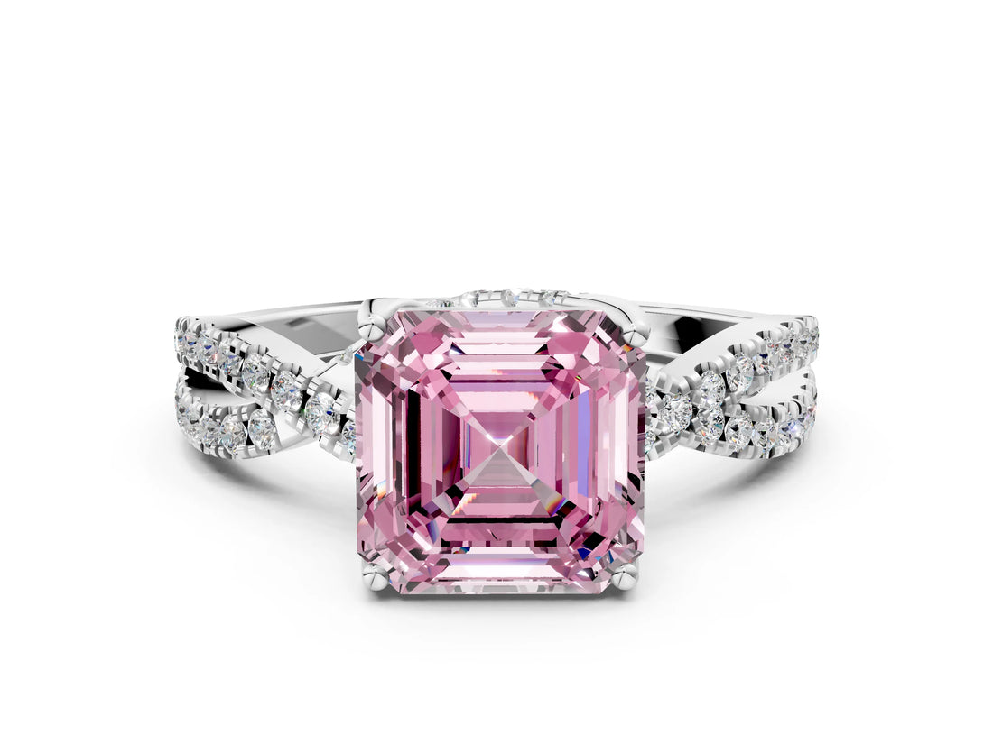 Platinum Fancy Pink Asscher Cut Solitaire Twist Pave Diamond Engagement Ring with Prong Setting_42