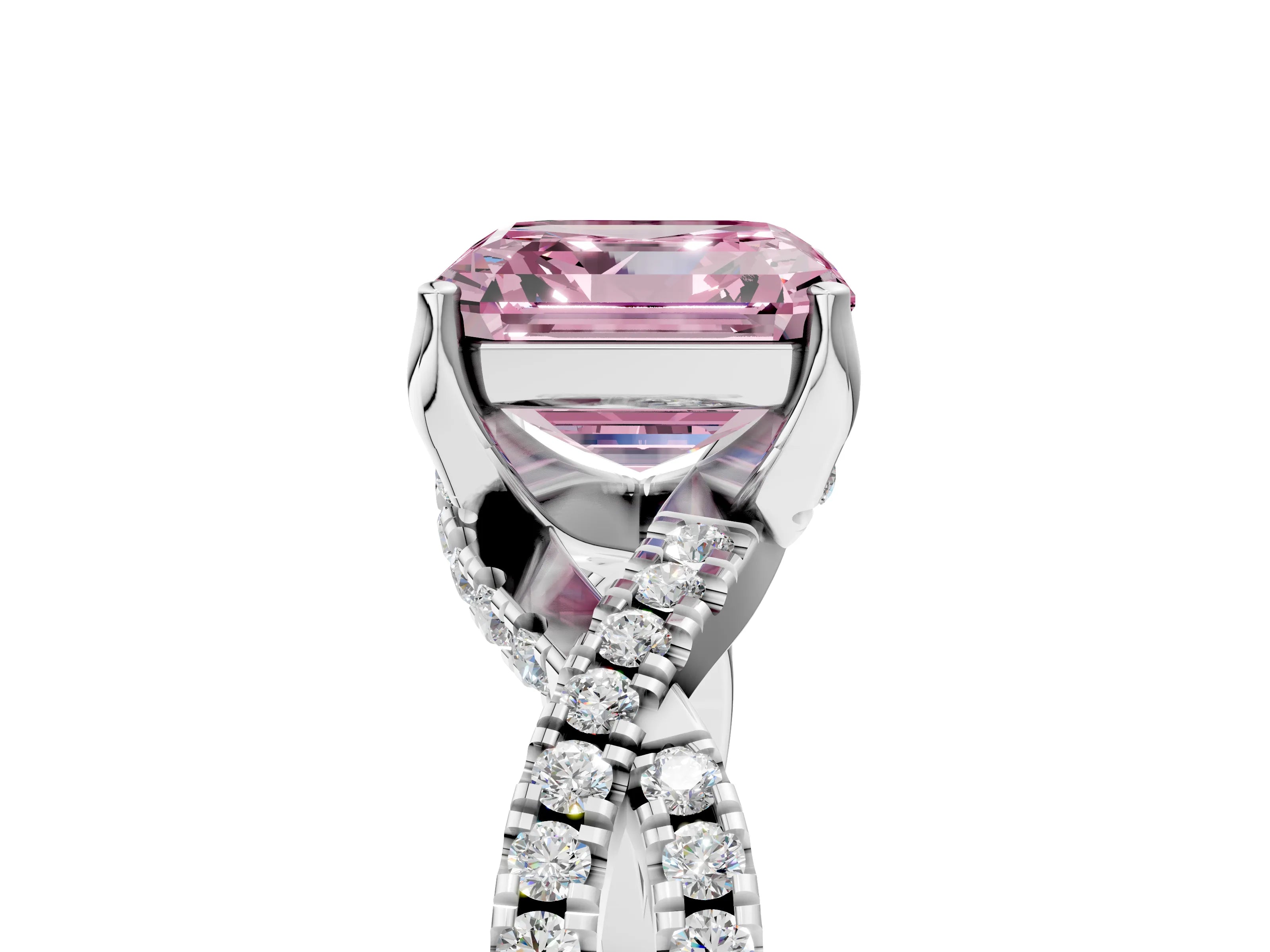 Platinum Fancy Pink Asscher Cut Solitaire Twist Pave Diamond Engagement Ring with Prong Setting_47