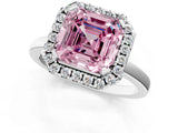 Platinum Fancy Pink Asscher  Halo Diamond Solitaire with Pavé Band and Four-Prong Setting_13