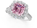 Platinum Fancy Pink Asscher  Halo Milgrain Pave Diamond Ring with Four-Prong Setting 1