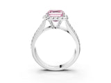 Platinum Fancy Pink Asscher  Halo Round Diamond Pave Band with Prong Setting 3