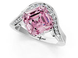 Platinum Fancy Pink Asscher  Solitaire Diamond Engagement Ring with Pave Band and Four-Prong Setting 2