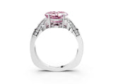 Platinum Fancy Pink Asscher  Solitaire Diamond Engagement Ring with Pave Band and Four-Prong Setting 4