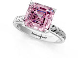 Platinum Fancy Pink Asscher  Solitaire Diamond Engagement Ring with XO Engraved Band and Four-Prong Setting 2