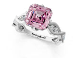 Platinum Fancy Pink Asscher  Solitaire Twist Band with Leaf Prong Setting 1