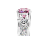 Platinum Fancy Pink Cushion  Brilliant Solitaire with Side Stones on a Pave Band and Four-Prong Setting_17