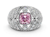 Platinum Fancy Pink Cushion Cut Brilliant Halo Pave Diamond Milgrain Ring_12