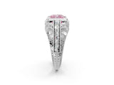 Platinum Fancy Pink Cushion Cut Brilliant Milgrain Filigree Diamond Ring with Square Prong Setting_26
