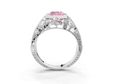 Platinum Fancy Pink Cushion Cut Brilliant Milgrain Filigree Diamond Ring with Square Prong Setting_33