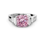 Platinum Fancy Pink Cushion Cut Brilliant Solitaire Diamond Ring with Channel Set Band and Bar Prong Setting_84