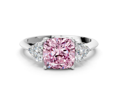Platinum Fancy Pink Cushion Cut Cut Diamond Cluster Ring with Solitaire Band and Four-Prong Setting_24